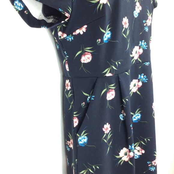 LOFT Navy Blue Floral Short A-Line Midi Dress size 12P - Picture 3 of 6